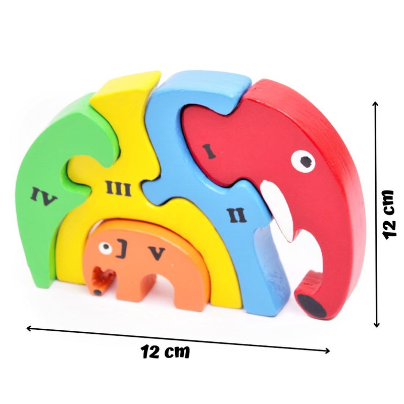 Wooden Montessori Elephant Family Puzzle - Fun Play (5 Pieces)